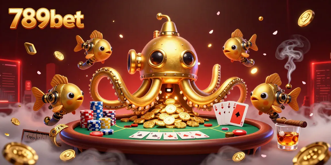 Experience thrilling poker action with 789bet featuring a golden kraken submarine amidst casino elements and dynamic gameplay.