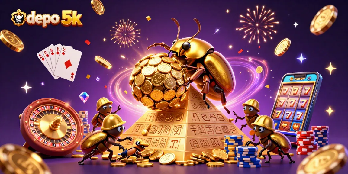 Experience the excitement of depo 5k with golden coins and gem-filled slot action in vibrant 3D.