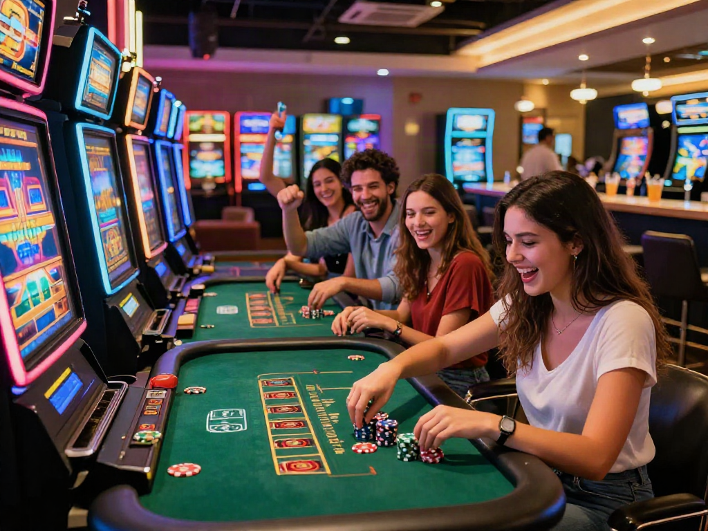 Engaged players at vibrant credit card casinos, featuring dynamic games and social interaction.