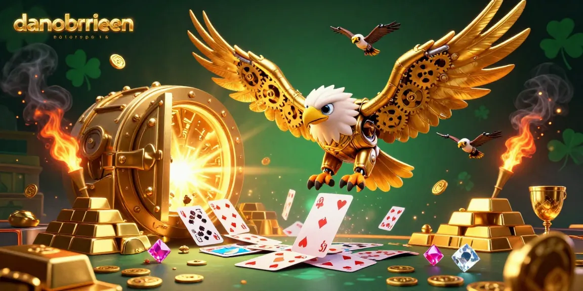 Engage with danobrienmotorsports in an exhilarating casino scene featuring a cybernetic eagle amidst treasures.