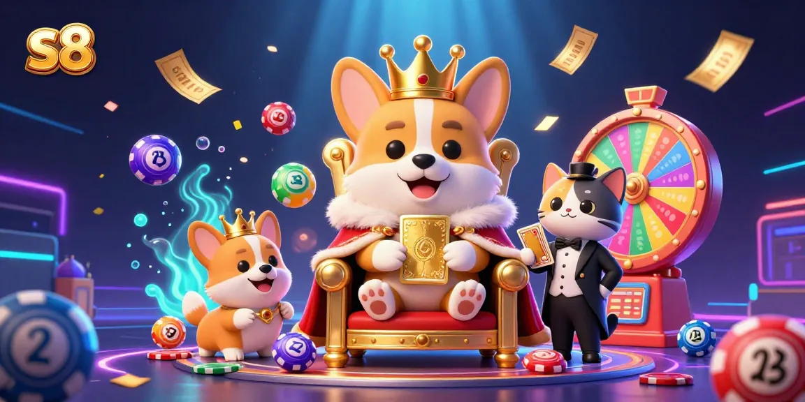 s8 jackpot delight scene featuring vibrant lottery elements and a royal corgi