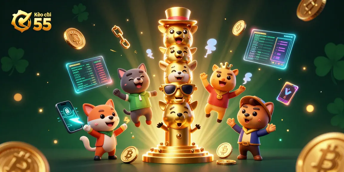 Kèo nhà cái 55 showcases vibrant 3D animated casino totem pole with dynamic spirit wisps, perfect for sports betting.