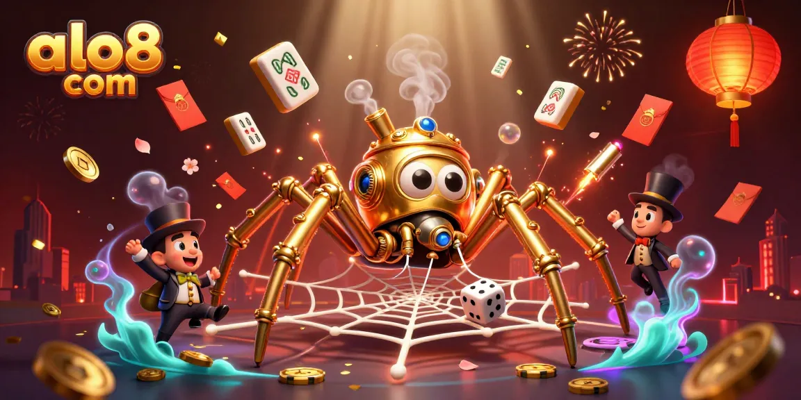 Experience thrilling gameplay at alo8 com with a golden spider and whimsical casino elements.