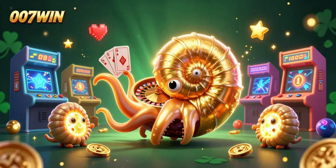 Engage in thrilling gameplay at 007WIN with vibrant casino elements surrounding a golden nautilus roulette wheel