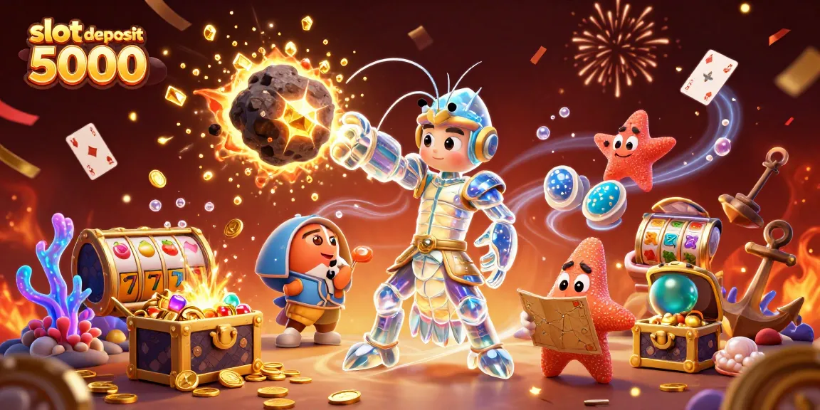 Experience the thrill of slot deposit 5000 with vibrant 3D characters and casino elements in a dynamic scene.