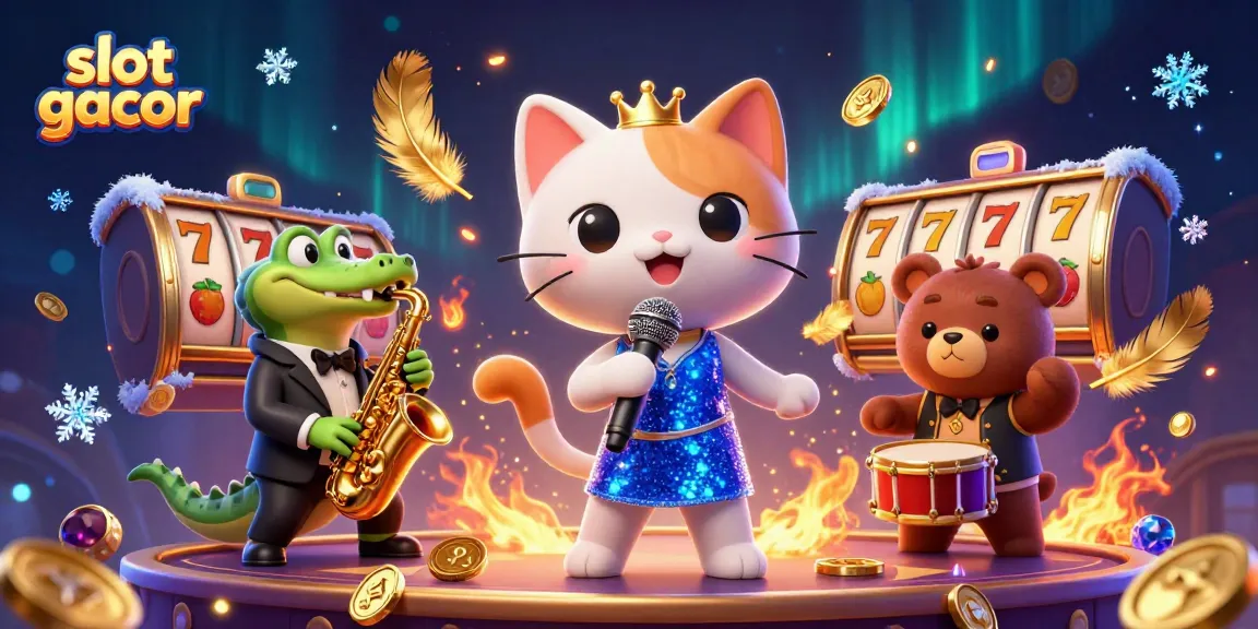 Experience the thrill of slot gacor with dazzling characters in a vibrant casino scene.