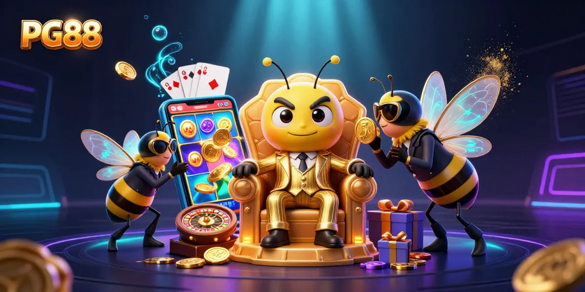 Win big with PG88 in this vibrant casino scene featuring dynamic gaming elements.