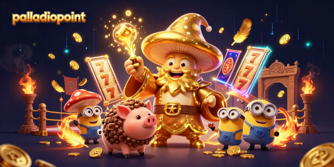 Palladiopoint illustrates vibrant slot action with golden magic and treasures in an exciting casino scene.