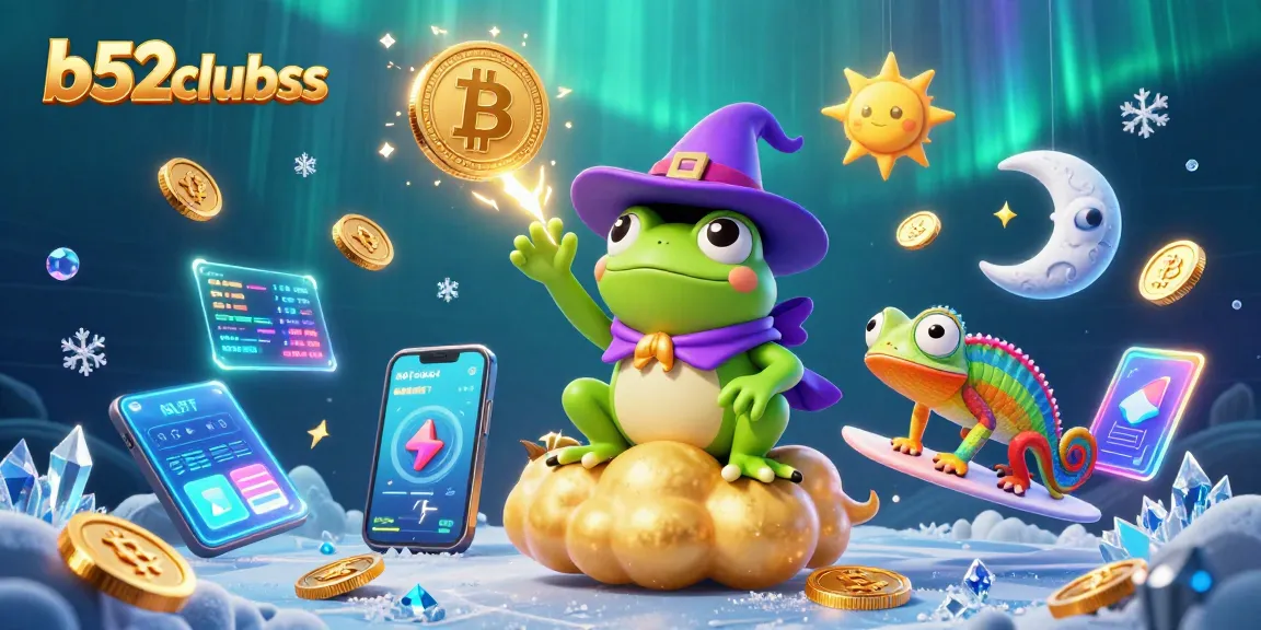 Experience thrilling gameplay with b52clubss as a wizard frog conjures coins amid vibrant casino elements.