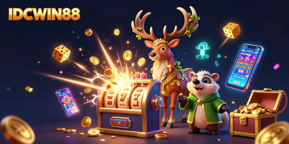 Experience the excitement of IDCWIN88 with a dynamic 3D slot machine and mythical characters in action.