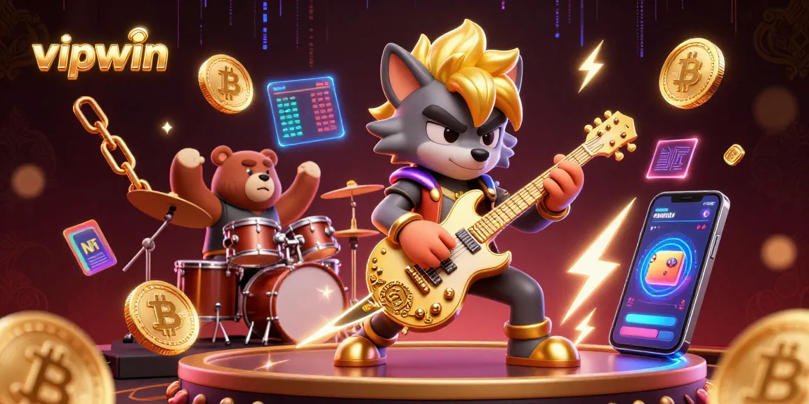 Experience the electrifying performance of vipwin with cartoon characters rocking on a dynamic casino stage.