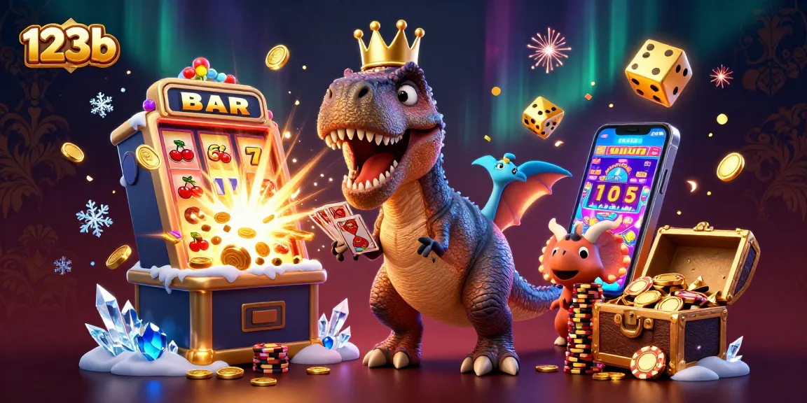 Experience the excitement of 123b with a vibrant 3D illustration showcasing playful gambling characters.