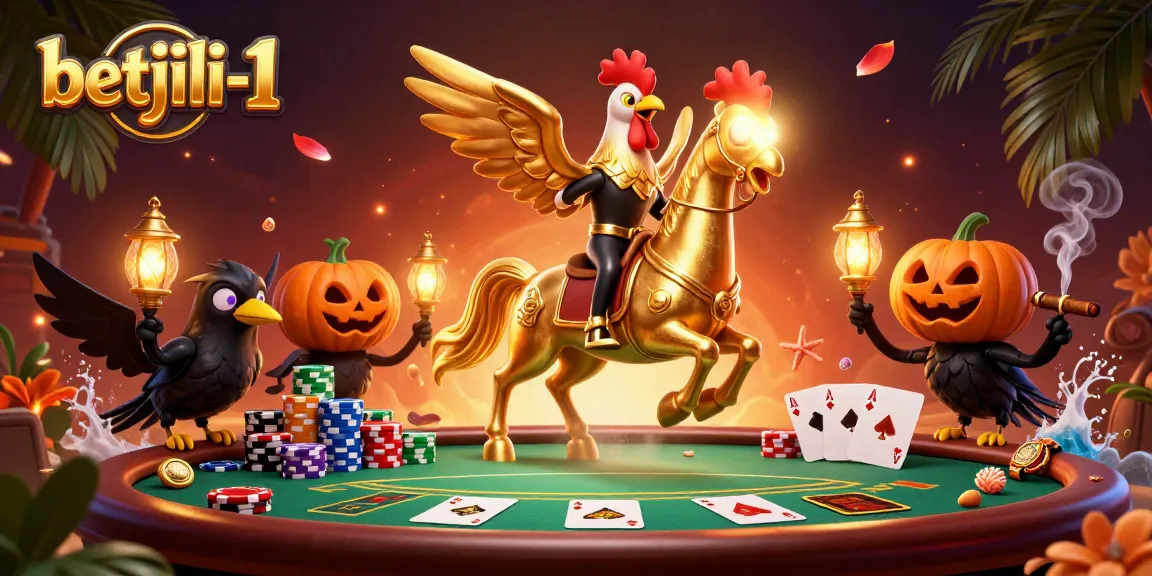 Betjili-1 game experience with a headless horseman golden rooster in a vibrant casino scene.