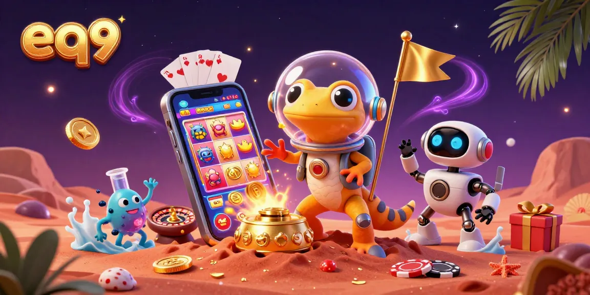 Cheer for eq9’s cosmic casino adventure with a Martian gecko finding treasures.