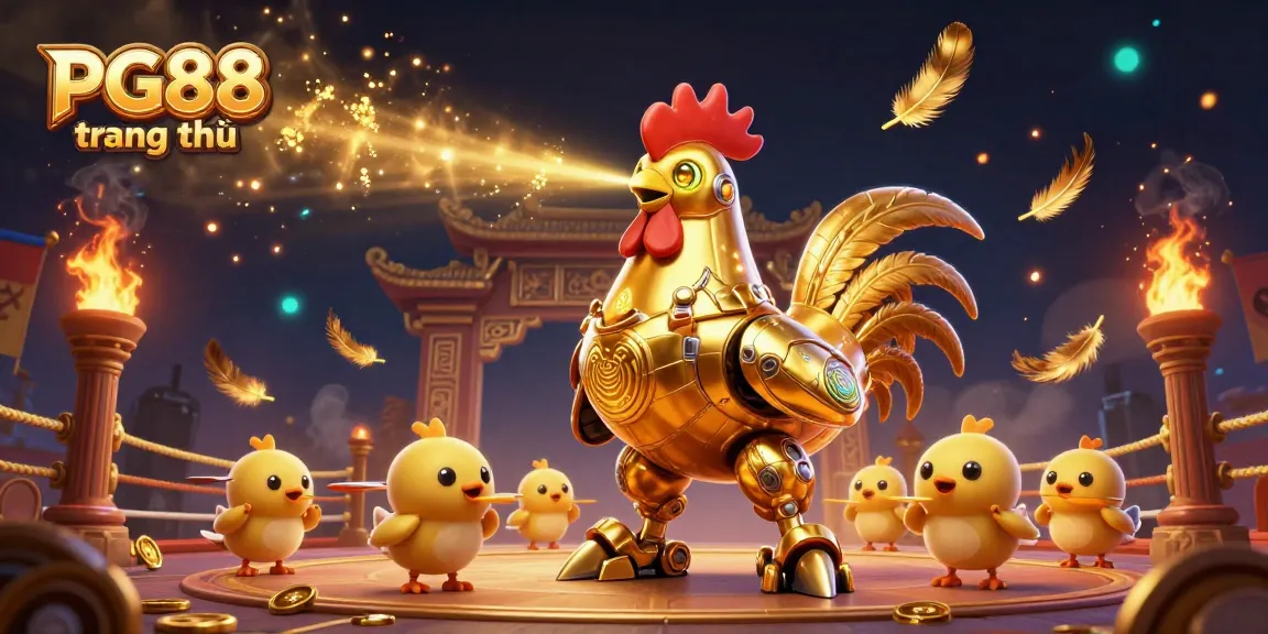 Engage in thrilling gaming with PG88 trang chủ, featuring a vibrant 3D scene of a golden rooster and chick drones.