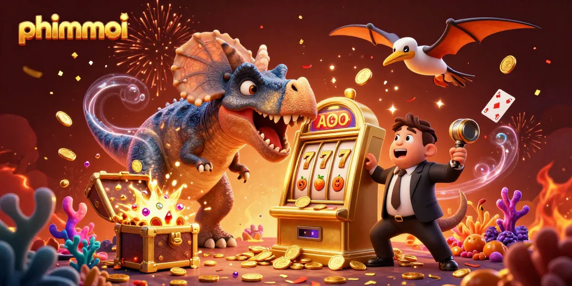 Catch the excitement of phimmoi as dinosaurs celebrate big wins at a colorful casino!