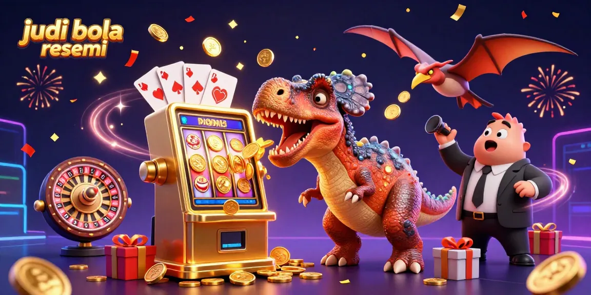 Experience the thrill of judi bola resmi with animated dinosaur characters celebrating winning moments.