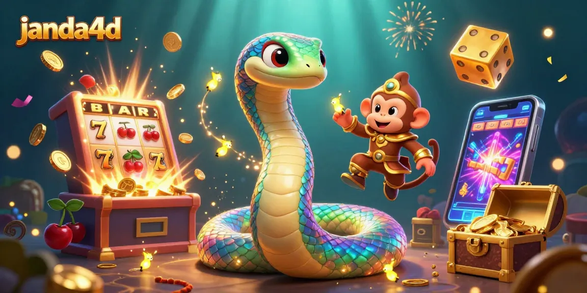 Permainan janda4d menunjukkan simbol slot dan koin emas berjatuhan dalam ilustrasi bertenaga