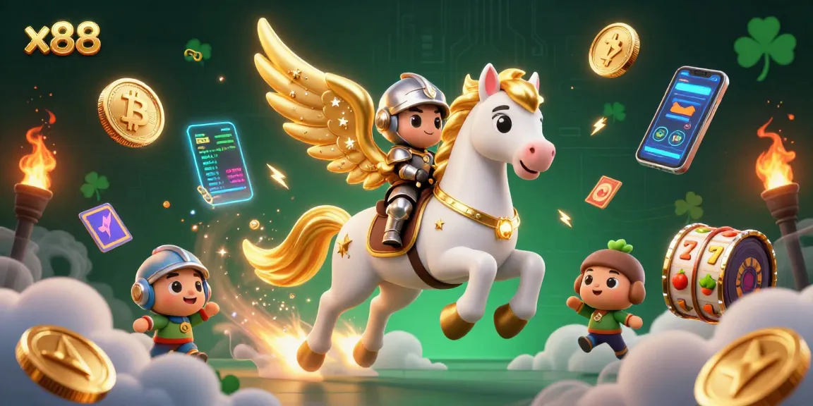 Experience the magic of x88 in an animated scene with a celestial horse and crypto elements.