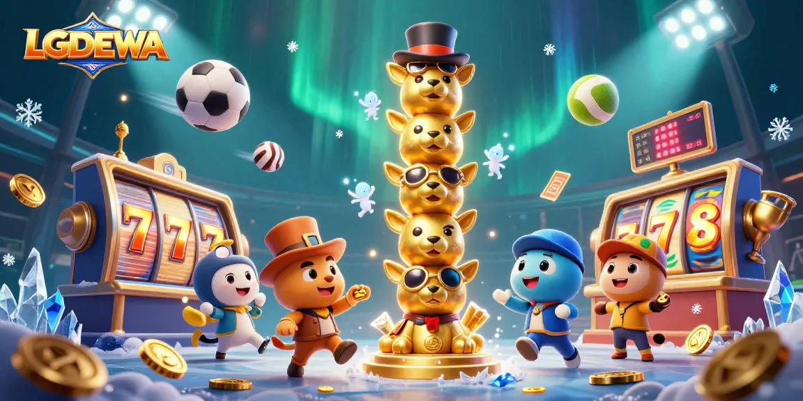 Experience exciting wins at LGODEWA with dynamic slot reels, golden trophies, and vibrant casino elements.