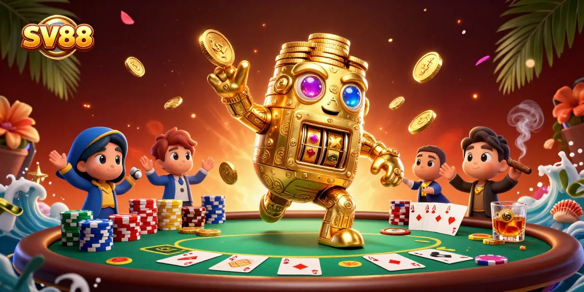 Engage in thrilling gambling excitement with SV88 at a vibrant casino scene filled with poker chips.