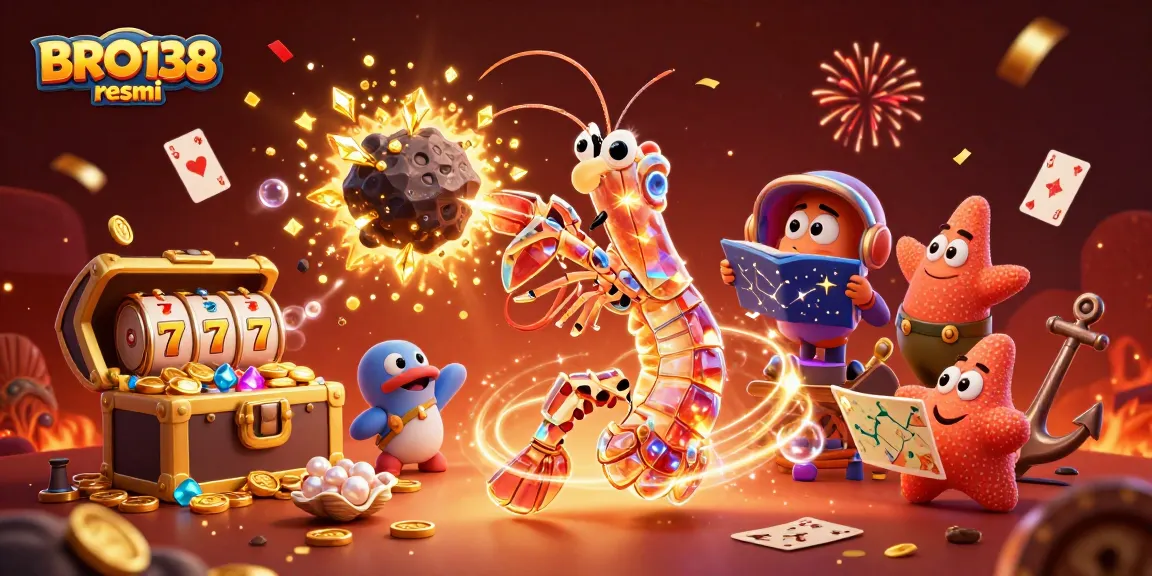 Experience thrilling gameplay with BRO138 resmi through a lively casino scene featuring colorful slot elements and dynamic character action.