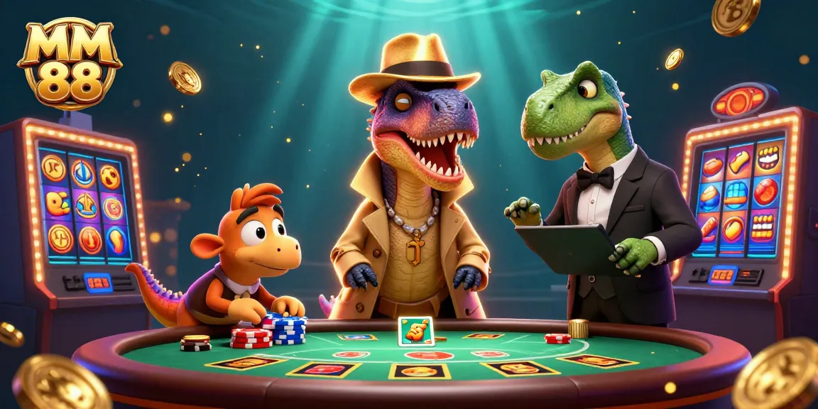 Experience the excitement of MM 88 with vibrant slot machines and animated characters in a thrilling casino scene