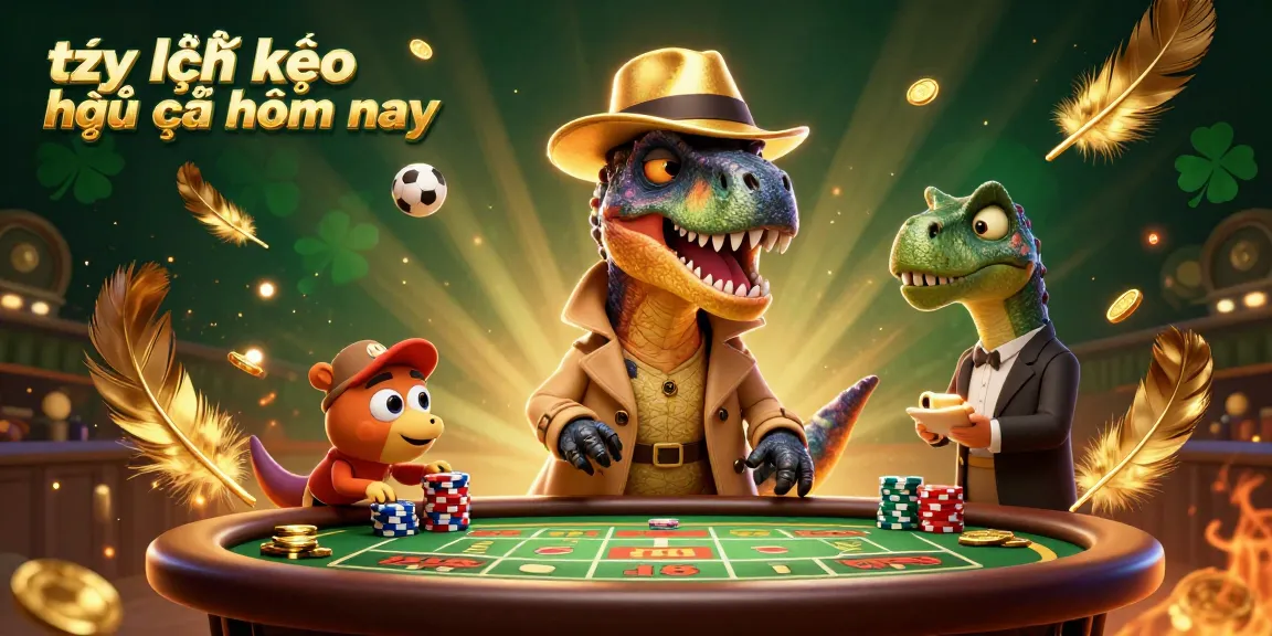 Engage with tỷ lệ kèo nhà cái hôm nay in a dynamic sports betting scene featuring cartoon dinosaurs.