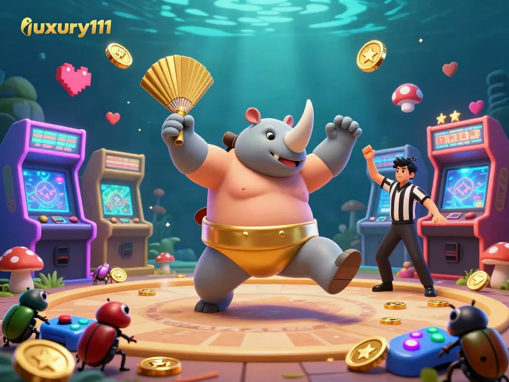 Experience the thrill of luxury111 gaming with vibrant coins flying in a dynamic casino scene.