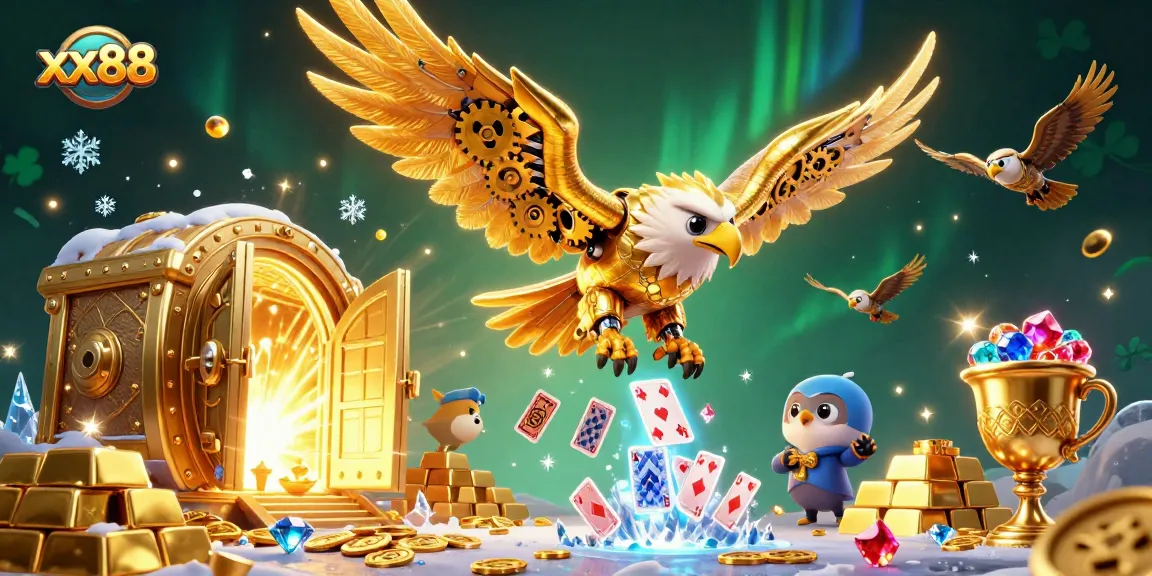 Experience thrilling wins with xx88 in a vibrant 3D casino scene full of treasures.