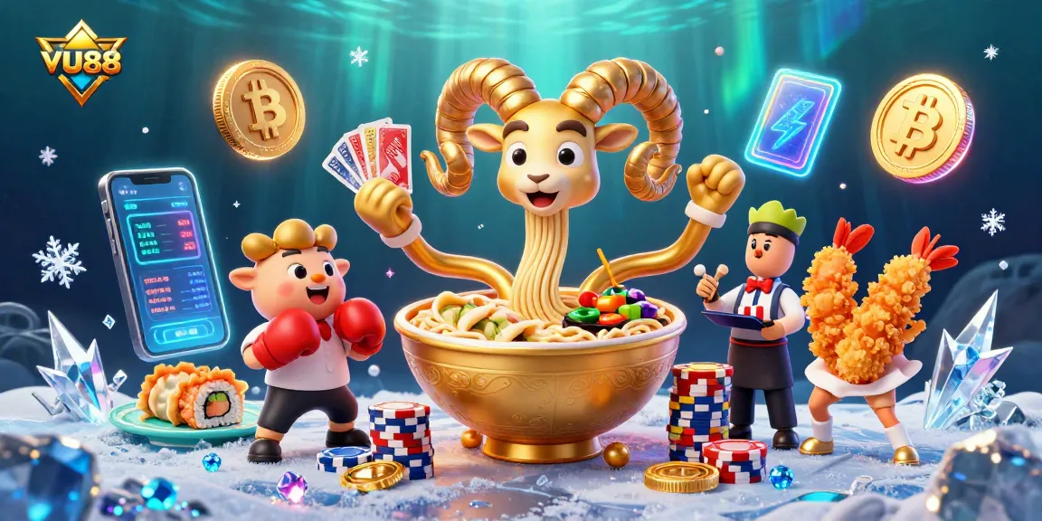 Experience the excitement of VU88 casino with unique characters in a vibrant, dynamic scene.