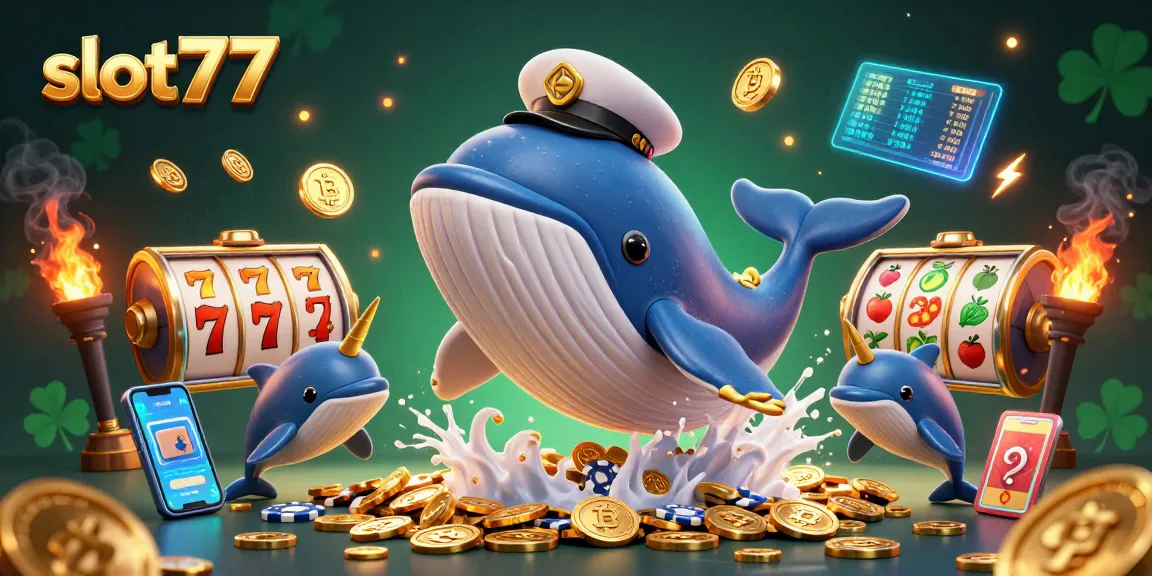 Play dynamic slot77 games with vibrant symbols and 3D illustrations of whales, narwhals, and dolphins.