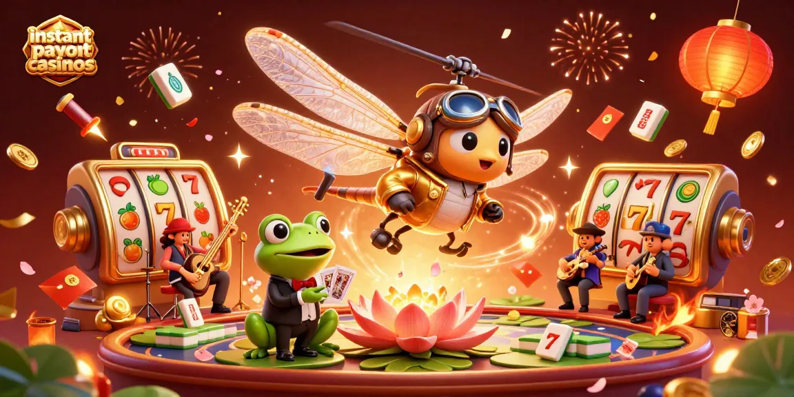 Experience instant payout casinos with a vibrant 3D dragonfly pilot and dynamic casino scene