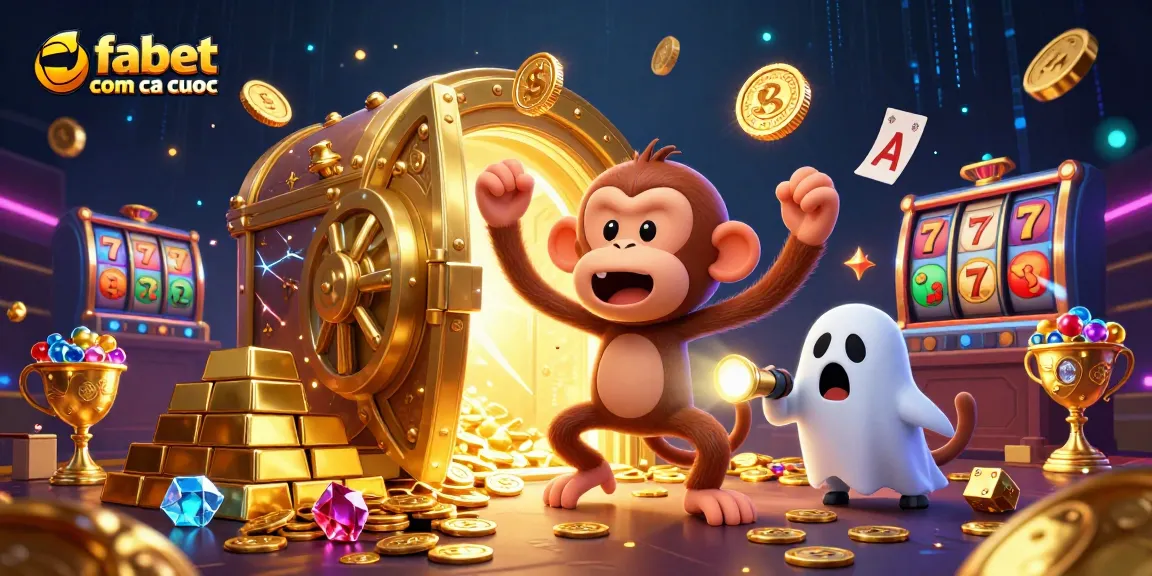 fabet com ca cuoc showcases a ghost-hunter puppy tracking a mischievous monkey juggling casino treasures.