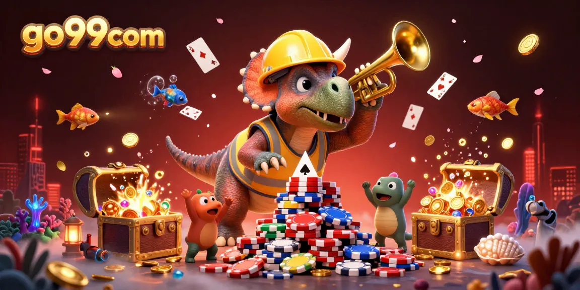 Engage with go99com's exciting offers in this vibrant casino-themed illustration.