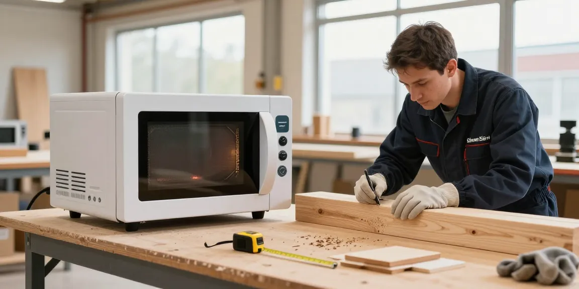 Shashel microwave technology in action for chemical-free woodworm elimination in a professional workshop.