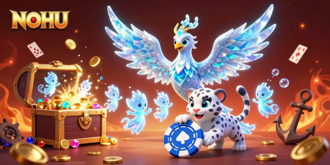 Experience the vibrant NOHU casino world with an ice phoenix and poker excitement.