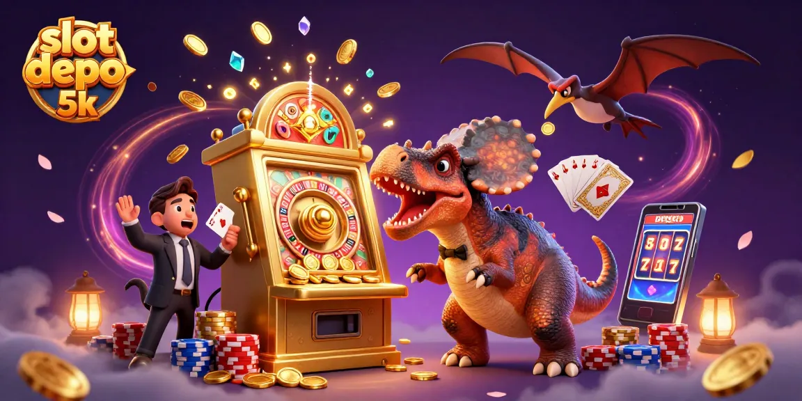 Experience slot depo 5k with a dinosaur jackpot along with spinning roulette and flying coins.