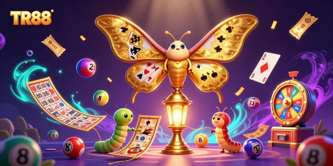 Experience dynamic gaming excitement at TR88 with a vibrant illustration of casino elements.