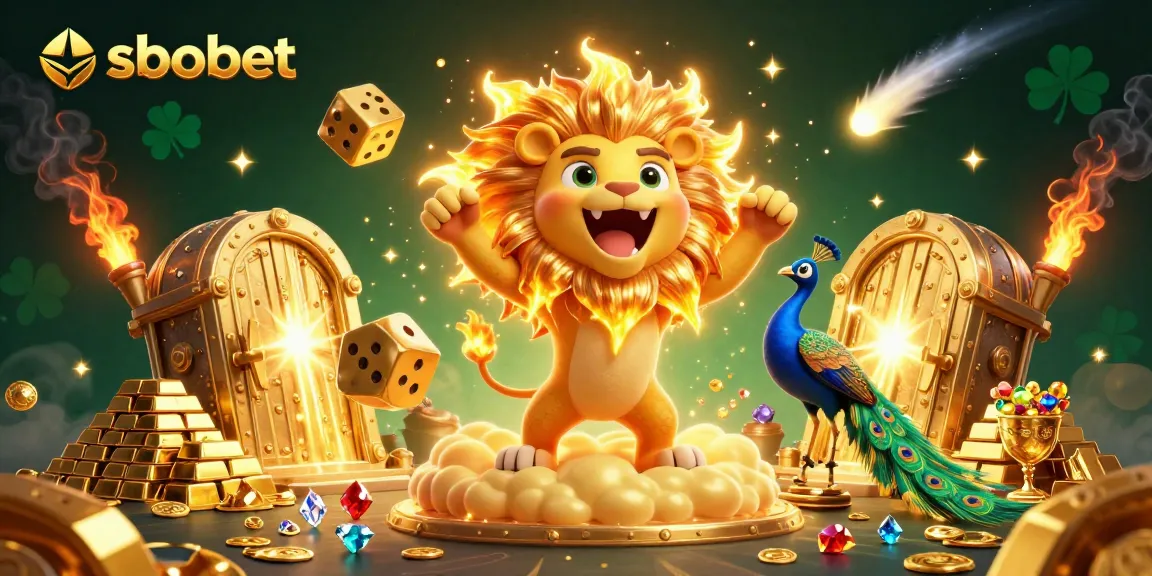 Experience thrilling sbobet betting action with vibrant 3D casino elements and golden treasure motifs.
