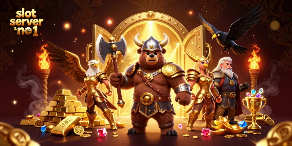 Spin and win with slot server thailand no 1, featuring a Viking bear, Valkyrie eagle, and treasure!