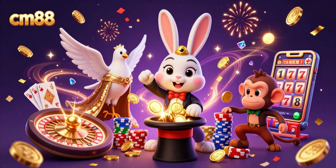 Catch exciting moments at cm88 with a magical scene of winning coins and vibrant casino elements.