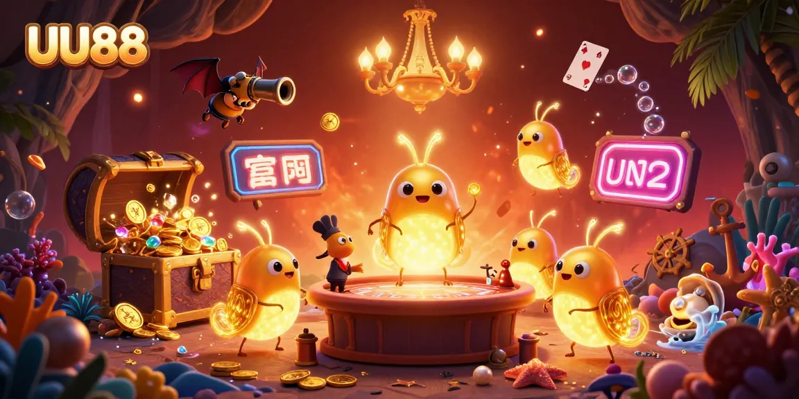 Experience the vibrant UU88 casino with glowing glowworms and dynamic game elements lighting the atmosphere.
