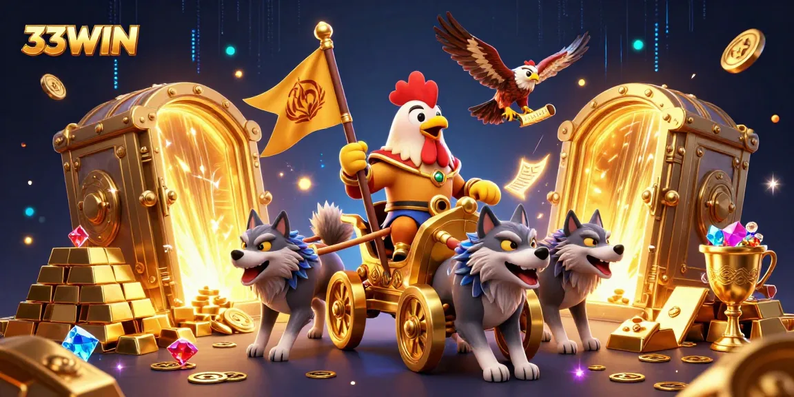 Experience the thrill of gambling with 33WIN as our warlord and wolves conquer a treasure-filled casino
