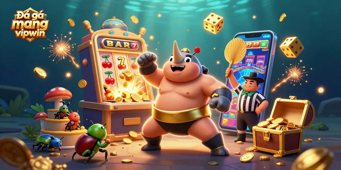 Engage in Đá gà mạng vipwin with dynamic 3D cartoon characters amid a vibrant casino scene.