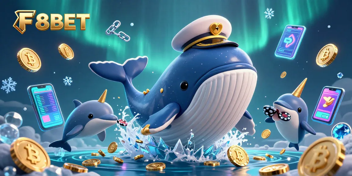 Play with F8BET in a vibrant underwater scene featuring a whale and dolphins, showcasing excitement and rewards.