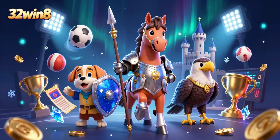 Experience thrilling gameplay with 32win8 in a vibrant casino scene featuring knights and sports elements.