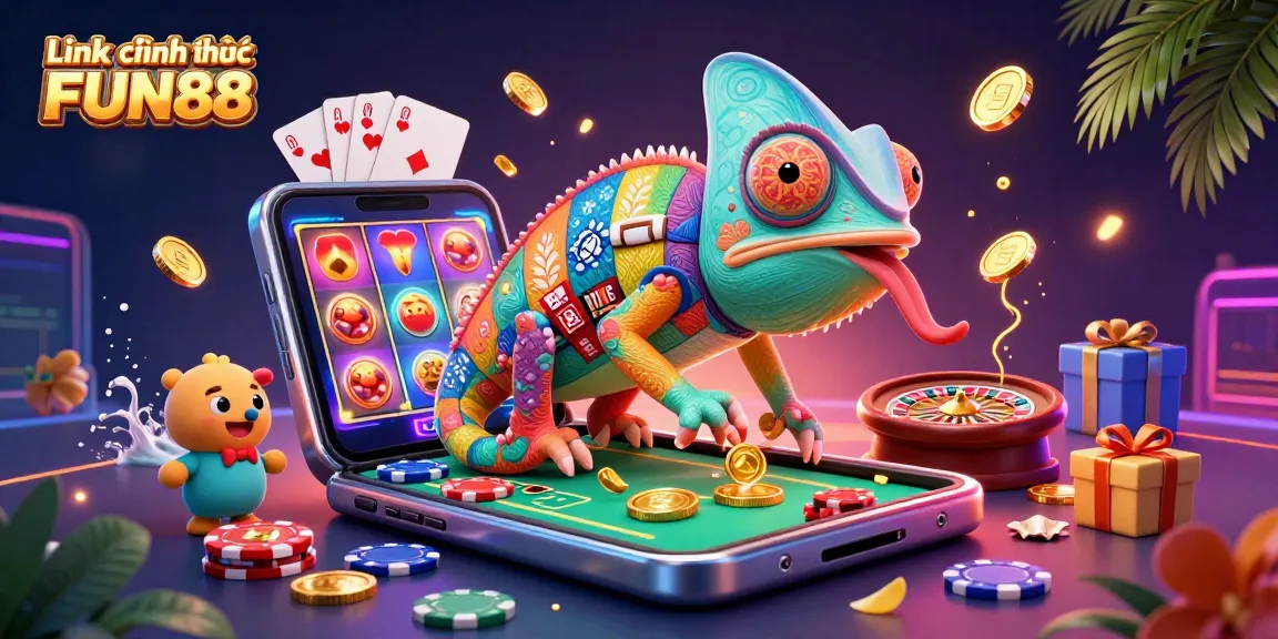 Experience the excitement of Link chính thức FUN88 with vibrant casino scenes and golden rewards.