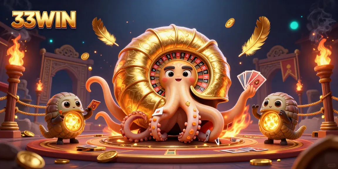 Experience thrilling gameplay at 33WIN with a vibrant 3D casino scene featuring dynamic characters and elements.
