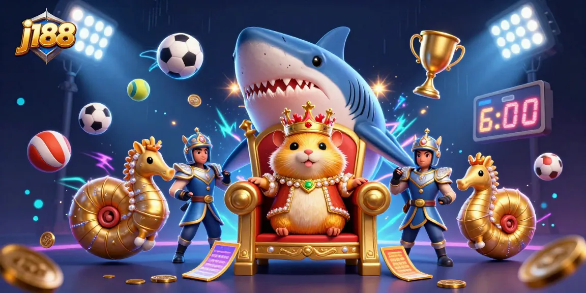 Engage in thrilling gameplay at j188 with a golden hamster king ruling the vibrant casino kingdom.